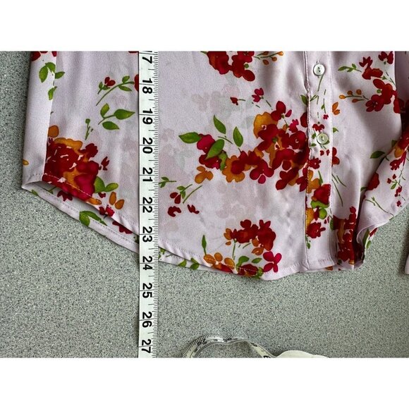 Nanette Lepore Button Up Blouse Women XS Lavender Floral Pin Tuck Long Sleeve - Picture 8 of 9